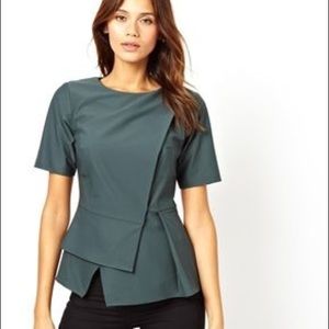 Asos Origami Peplum Top - Dark Green
